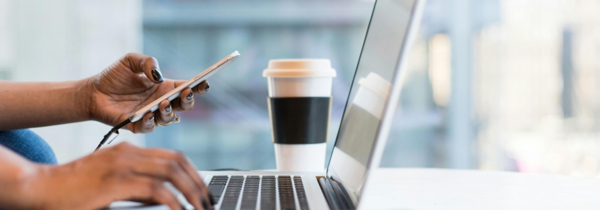 Free laptop on table top stock photo